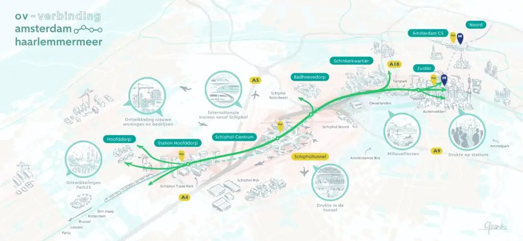 BRT-Netwerk. Nieuw Bus Rapid Transit netwerk met een hoofdroute die uitwaaiert naar meerdere bestemmingen.